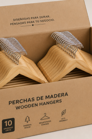 CAJA PERCHAS DE MADERA DE ADULTO x 100 u